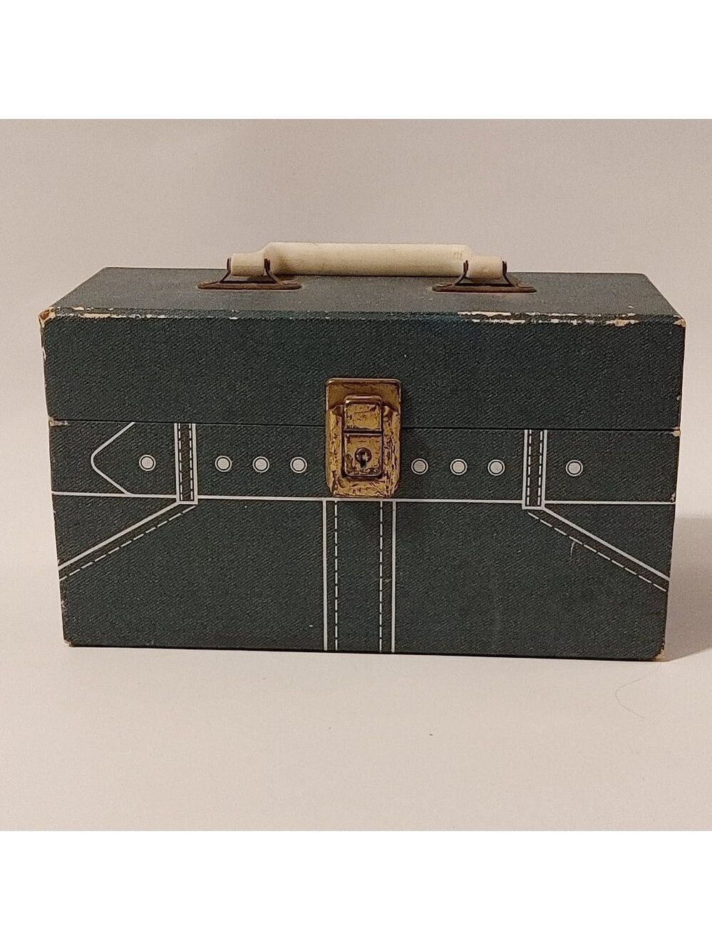 FUN VINTAGE 8 Track Carrying Case with Handle Denim Belt Look with 10 8-tracks